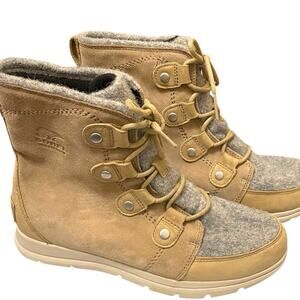 Women's SOREL Explorer Joan Tan Suede Wool Faux Fur-Lined Waterproof Boots